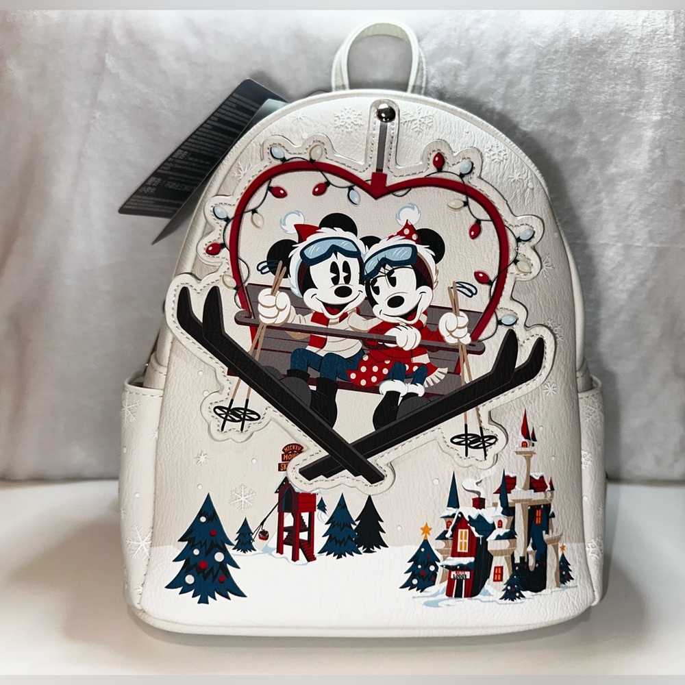 Disney Loungefly Mini Backpack Holiday 2021 Ski Lodge Mickey and Minnie Mouse